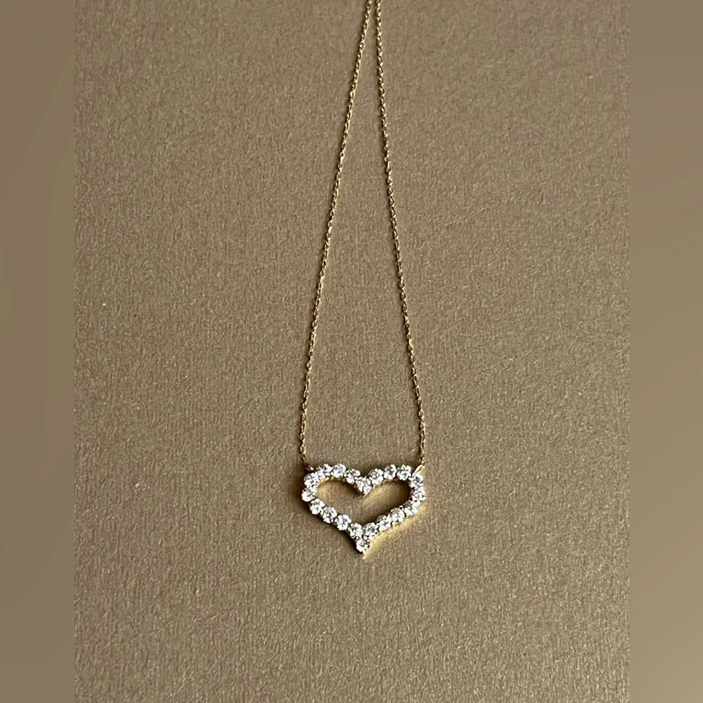 K18 yellow gold natural diamond heart necklace - Picture 4 of 12